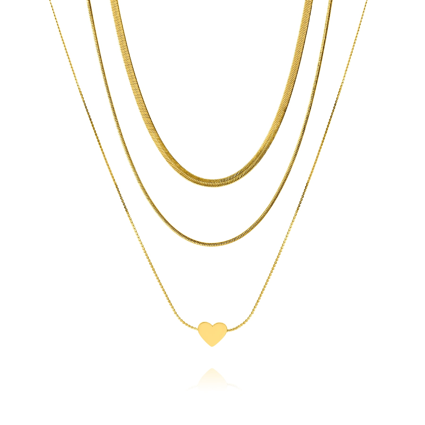JeenMata Warm 3 chain Warm Yellow Tone Stainless Steel Necklace