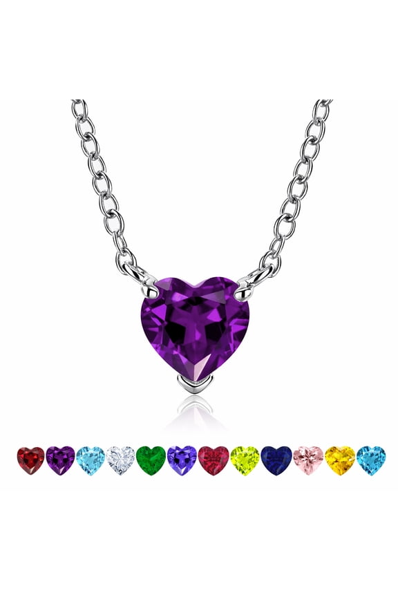 Gorgeous 2 Carat Heart Cut - Amethyst - February Birthstone Pendant Necklace in 18K White Gold Plating for Women