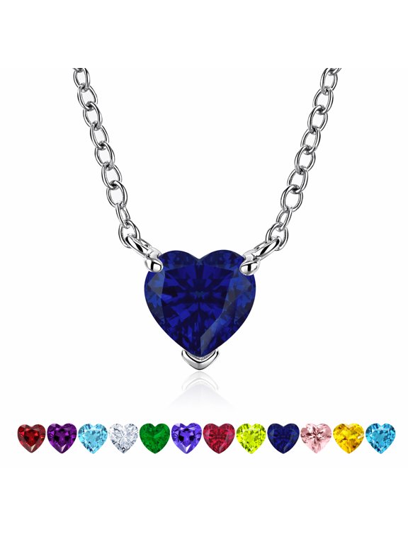Gorgeous 2 Carat Heart Cut - Royal Blue Sapphire - September Birthstone Pendant Necklace in 18K White Gold Plating for Women