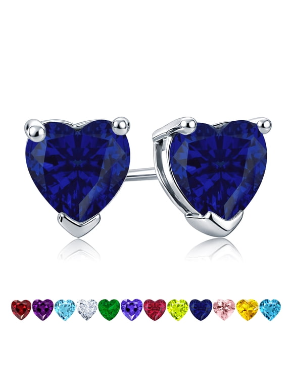 Gorgeous 1.5 Carat Heart Cut September Birthstone - Sapphire Cubic Zirconia Solitaire Stud Earrings in 18K White Gold Plating for Women