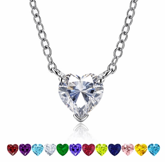 JeenMata Gorgeous 2 Carat Heart Cut - Cubic Zirconia - April Birthstone Pendant Necklace in 18K White Gold Plating for Women