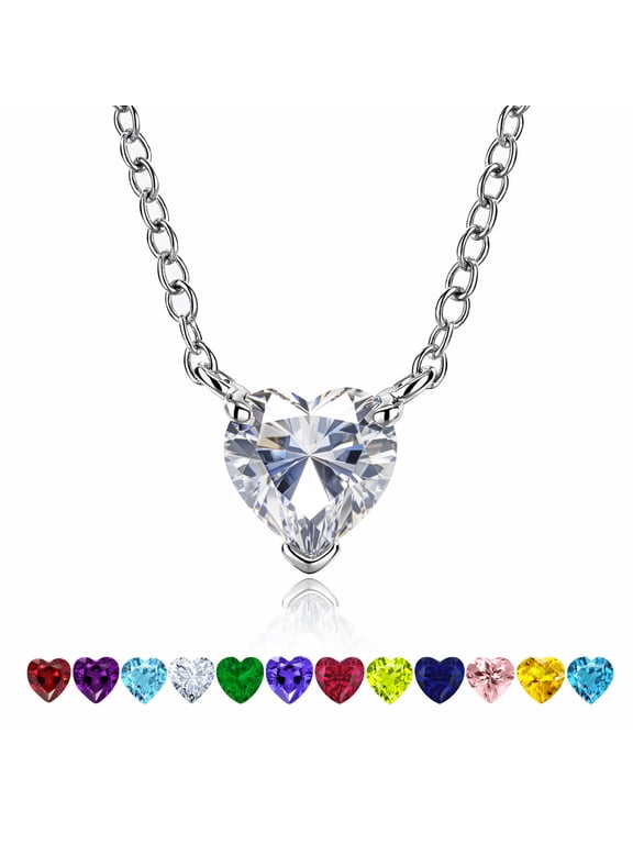 Gorgeous 2 Carat Heart Cut - Cubic Zirconia - April Birthstone Pendant Necklace in 18K White Gold Plating for Women