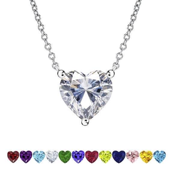 JeenMata Gorgeous 2 Carat Heart Cut - Cubic Zirconia - April Birthstone Pendant Necklace in 18K White Gold Plating over Silver