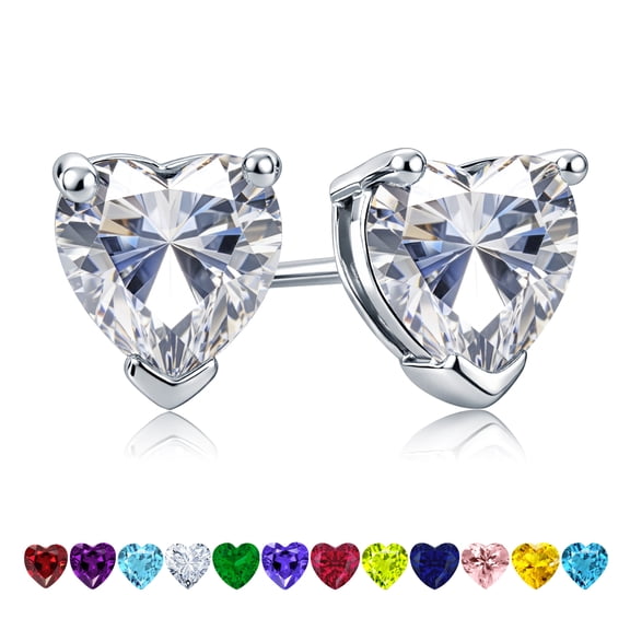 JeenMata Gorgeous 1.5 Carat Heart Cut - Cubic Zirconia - April Birthstone Solitaire Stud Earrings in 18K White Gold Plating for Women
