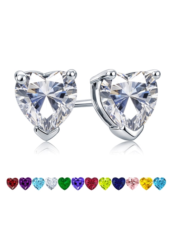 Gorgeous 1.5 Carat Heart Cut Cubic Zirconia - April Birthstone Solitaire Stud Earrings in 18K White Gold Plating for Women