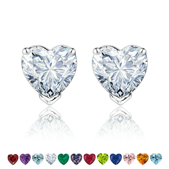 JeenMata Gorgeous 1.5 Carat Heart Cut - Cubic Zirconia - April Birthstone Solitaire Stud Earrings in 18K White Gold Plating over Silver