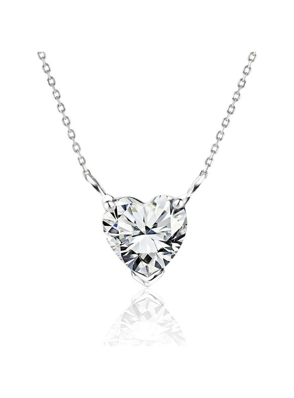 JeenMata Gorgeous 1 Carat Heart Cut Moissanite Pendant Necklace in 18K White Gold Plating over Silver