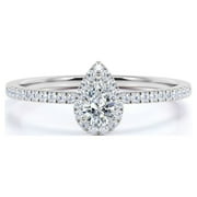 JEENMATA Half Carat Pear Cut Real Diamond Halo Engagement Ring in 10k White Gold