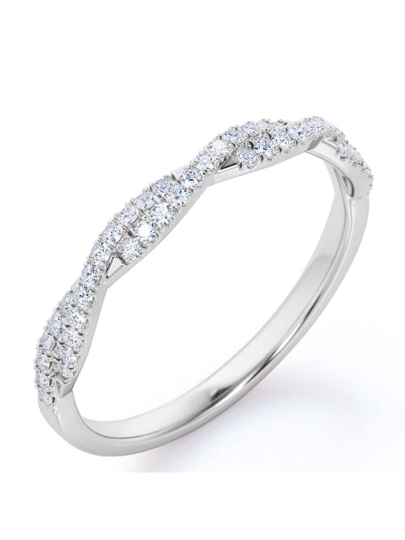 Half-Eternity 0.25 Carat Round Shape April Birthstone Moissanite Pave Infinity Anniversary Ring in 18K White Gold over Silver