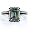 thumbnail image 1 of JeenMata Halo 1.5 Carat Emerald Cut Lab Created Alexandrite and Moissanite Pave Matching Wedding Ring Set in 18k Black Gold over Silver, 1 of 4