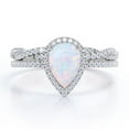 thumbnail image 1 of JeenMata Halo Pave Design - 1.5 Carat Teardrop Rainbow Opal and Moissanite - Infinity Twisted Shank Wedding Ring Set - 18K White Gold Plating over Silver, 1 of 11