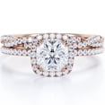 thumbnail image 1 of JeenMata Halo Prong Set - 1.5 Carat Cushion Cut Moissanite - Pave Twisted Infinity Wedding Ring Set - 18K Rose Gold Plating over Silver, 1 of 7