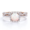 thumbnail image 1 of JeenMata Halo Prong Set - 1.5 Carat Cushion Cut Rainbow Opal and Moissanite - Pave Twisted Infinity Wedding Ring Set - 18K Rose Gold Plating over Silver, 1 of 7