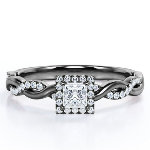 JeenMata Halo Setting - 0.35 TCW Princess Cut Diamond - Semi Pave Infinity Engagement Ring in 18K Black Gold over Silver