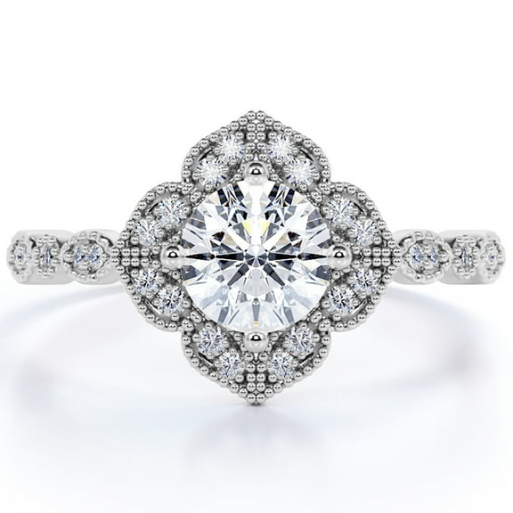 JeenMata Hand Made 1.75 Carat Round Cut Moissanite Engagement Ring in 18k White Gold Over Silver Vintage Ring