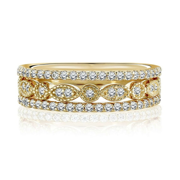 JeenMata Harmonizing Wedding Band Trio Set for Women in 18K Yellow Gold over Silver