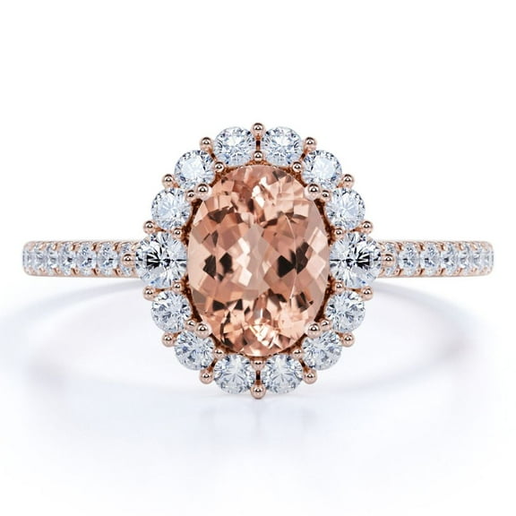 JeenMata Huge 1 Carat Oval Cut created morganite and Moissanite Engagement Ring in Rose Gold