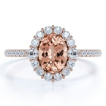 JeenMata Huge 1 Carat Oval Cut created morganite and Moissanite Engagement Ring in Rose Gold