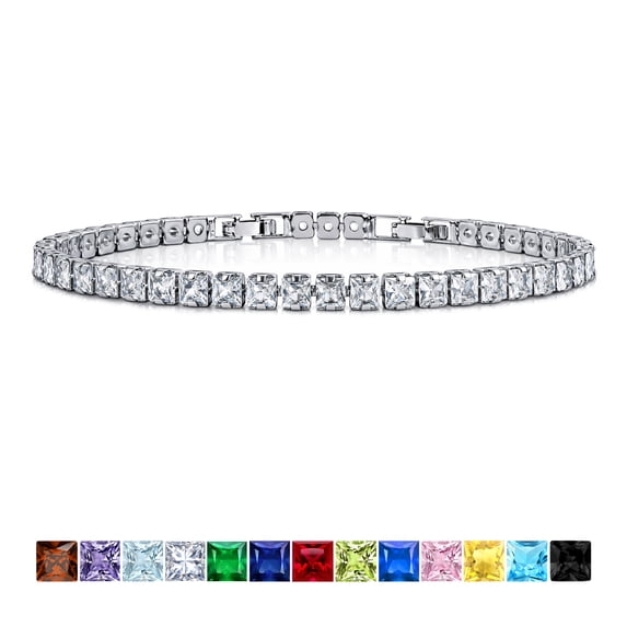JeenMata 11 Carat April Cubic Zirconia - Princess Cut Birthstone Tennis Bracelet for Women Eternity Design - White Gold Plating, Birthday, Anniversary, Valentine's Day Gift