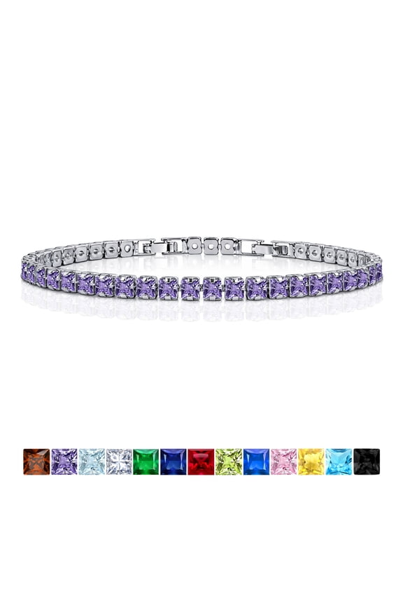 11 Carat February Amethyst - Princess Cut Birthstone Tennis Bracelet for Women Eternity Design - White Gold Plating, Birthday, Anniversary, Valentine's Day Gift