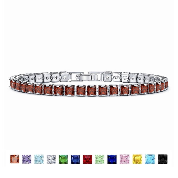 JeenMata 11 Carat January Garnet - Princess Cut Birthstone Tennis Bracelet for Women Eternity Design - White Gold Plating, Birthday, Anniversary, Valentine's Day Gift