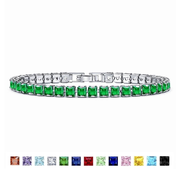 JeenMata 11 Carat May Emerald - Princess Cut Birthstone Tennis Bracelet for Women Eternity Design - White Gold Plating, Birthday, Anniversary, Valentine's Day Gift