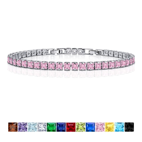 JeenMata 11 Carat October Pink Tourmaline - Princess Cut Birthstone Tennis Bracelet for Women Eternity Design - White Gold Plating, Birthday, Anniversary, Valentine's Day Gift