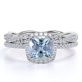 thumbnail image 1 of JeenMata Infinity 1.5 Carat Cushion Cut Created Aquamarine and Moissanite Wedding Ring Set in 18k White Gold over Silver, 1 of 6