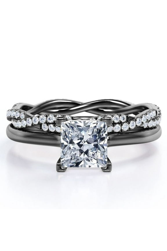 Infinity Eternity 2.25 Carat Princess Cut Four-Prong Bridal Set in 18K Black Gold Plating over Silver (CUSTOMIZE YOUR WEDDING RING BAND)