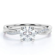 JeenMata 1 Carat Round Cut Lab Grown Diamond Twisted Engagement Ring in 10K White Gold, Infinity Promise Ring, Solitaire Bridal Ring, Anniversary Gift for Women