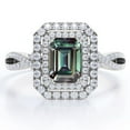 thumbnail image 1 of JeenMata Infinity Twisted Pave Shank - 1.75 Carat Emerald Cut Lab Grown Alexandrite and Moissanite - Double Cluster Engagement Ring - 18K White Gold Plating over Silver, 1 of 6