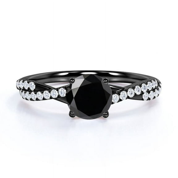 JeenMata Infinity with Pave Accents - 1 TCW Round Shape Lab Created Black Diamond and Moissanite - Prong Engagement Ring