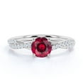 thumbnail image 1 of JeenMata Infinity with Pave Accents - 1 TCW Round Shape Lab Created Ruby and Moissanite - Prong Engagement Ring - 18K White Gold Plating over Silver, 1 of 7