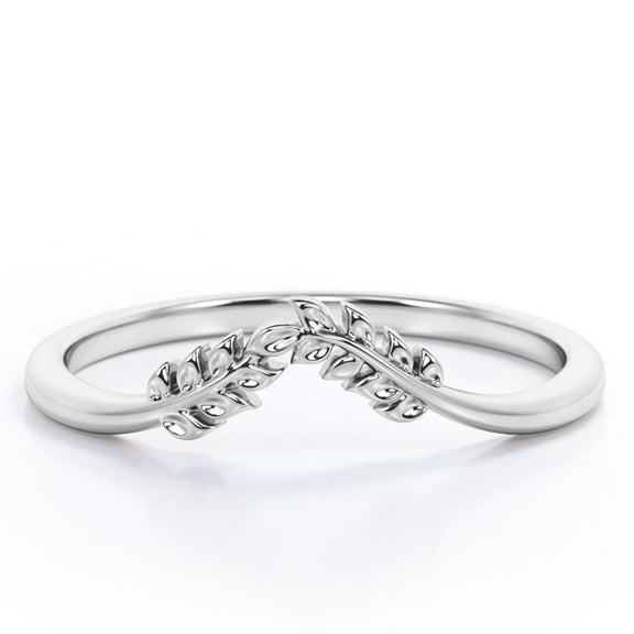 JeenMata Inspired By Nature - Vine Leaf Ring - Wedding Band - 18K White Gold Plating over Silver