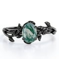 thumbnail image 1 of JeenMata Inspired by Nature - 1.3 Carat Oval Shape Milky White Moss Green Agate - Four Prong Setting Engagement Ring - 18K Black Gold Plating over Silver, 1 of 7