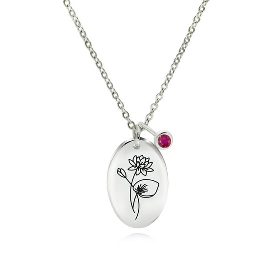 JeenMata July Birth Flower Water Lily Necklace- Personalized Floral Gift for Women