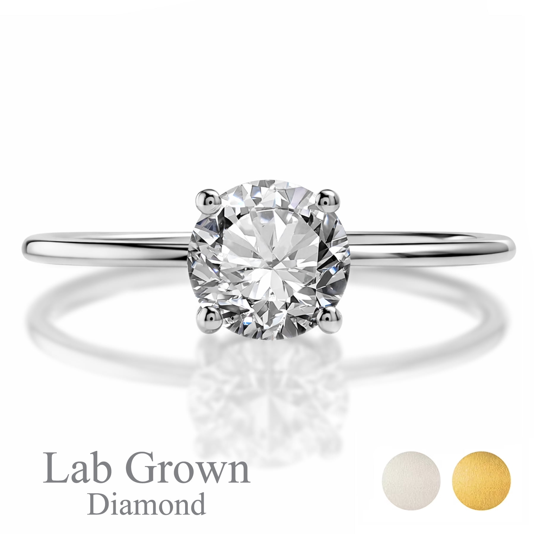JeenMata Lab Grown Diamond 1 Carat Round Cut Solitaire Engagement Ring in Real Solid 10K White Gold for Women, Gift for Her, Female, Girlfriend