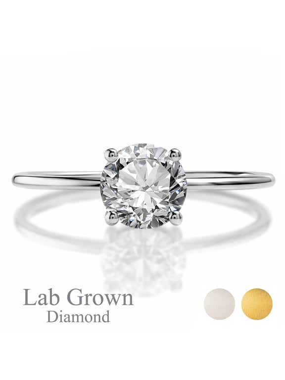 Lab Grown Diamond 1 Carat Round Cut Solitaire Engagement Ring in Real Solid 10K White Gold for Women, Gift for Her, Female, Girlfriend