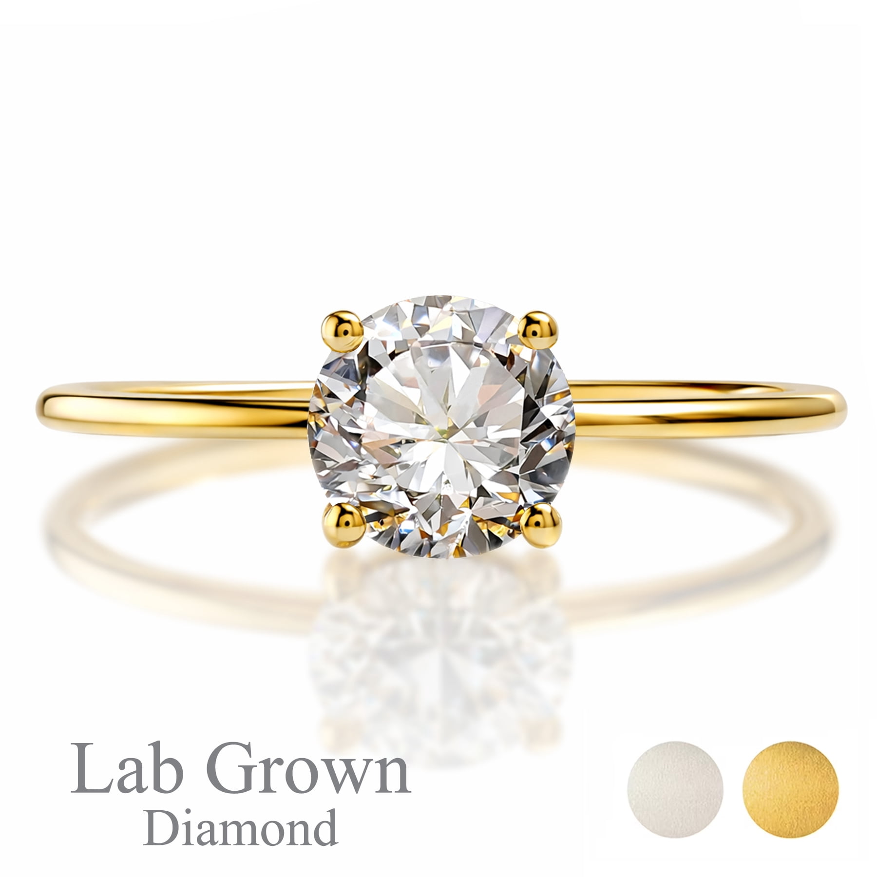 JeenMata Lab Grown Diamond 1 Carat Round Cut Solitaire Engagement Ring in Real Solid 10K Yellow Gold for Women, Gift for Her, Female, Girlfriend