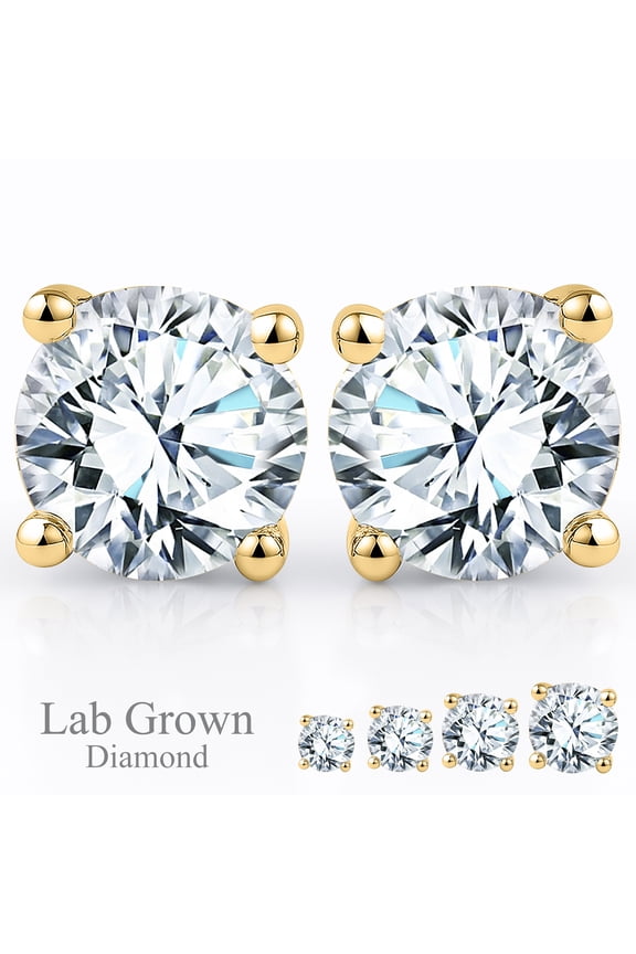 Lab Grown Diamond Earrings 0.50 Carat Round Cut 18K Yellow Gold Plated Solitaire Studs for Women