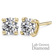 JeenMata Lab Grown Diamond Earrings 0.50 Carat Round Cut 18K Yellow Gold Plated Solitaire Studs for Women