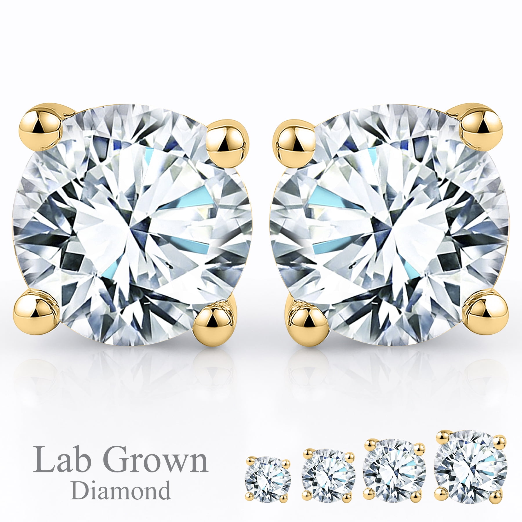 JeenMata Lab Grown Diamond Earrings 0.75 Carat Round Cut 18K Yellow Gold Plated Solitaire Studs for Women