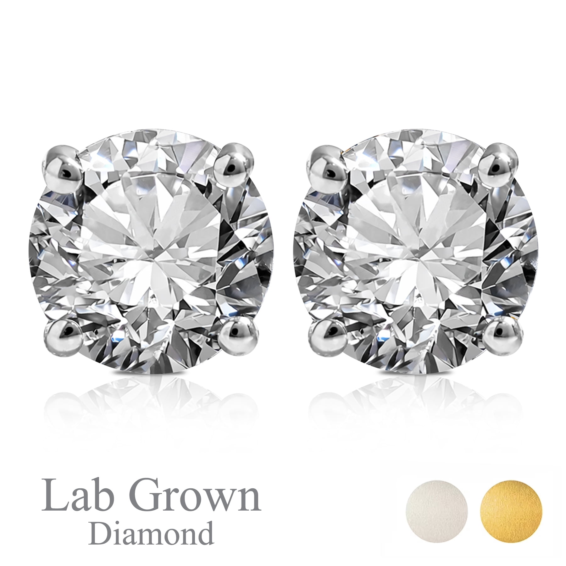 JeenMata Lab Grown Diamond Earrings 1 Carat Round Cut Real Solid 10K White Gold Solitaire Studs for Women