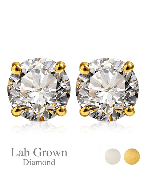 Lab Grown Diamond Earrings 1 Carat Round Cut Real Solid 10K Yellow Gold Solitaire Studs for Women