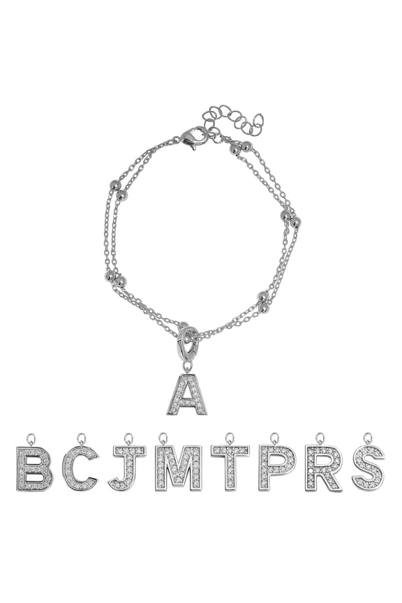 Lab Grown Diamond Initial "A" Letter Bracelet - Double Layer Alphabet Jewelry - 18K White Gold Plating for Women