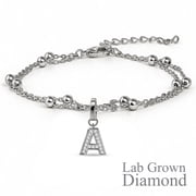 JeenMata Lab Grown Diamond Initial "A" Lab Grown Diamond Letter Bracelet - Double Layer Alphabet Jewelry - 18K White Gold Plating for Women