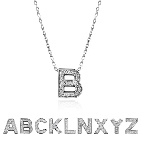 JeenMata Lab Grown Diamond Initial “B” Letter Necklaces - Elegant Alphabet Pendant Necklace Gift - 18K White Gold Plating Jewelry for Women