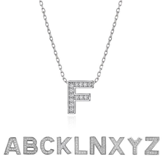 JeenMata Lab Grown Diamond Initial “F” Letter Necklaces - Elegant Alphabet Pendant Necklace Gift - 18K White Gold Plating Jewelry for Women