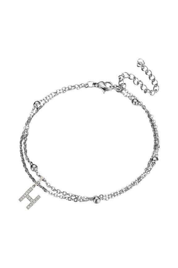 Lab Grown Diamond Initial "H" Letter Bracelet - Double Layer Alphabet Jewelry - 18K White Gold Plating for Women