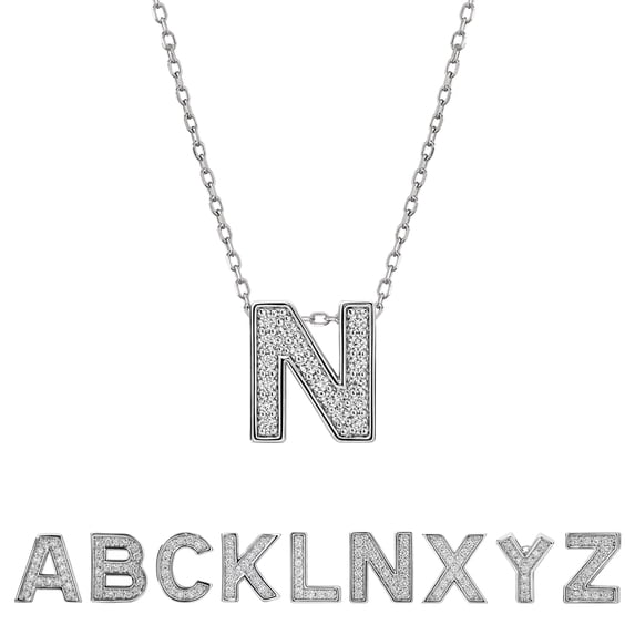 JeenMata Lab Grown Diamond Initial “N” Letter Necklaces - Elegant Alphabet Pendant Necklace Gift - 18K White Gold Plating Jewelry for Women